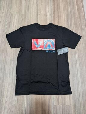 RVCA Black Tee with Red and Blue Box Logo